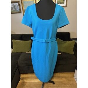 Boden Tilly Ottoman Ribbed Midi Sheath Dress in Blue Lagoon Womens Sz 10R Belted